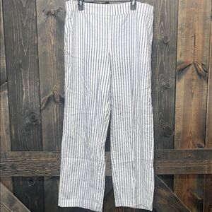 Chicos Linen Blend Striped Pants 3 16 Relaxed Pull On Elastic Coastal Resortwear